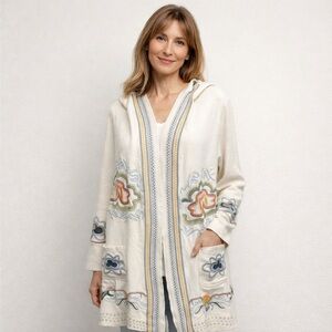 Paparazzi Embroidered Long Hooded Cardigan Size S Boho Open Oversized